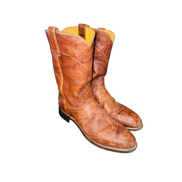 Justin Men’s Jackson Brown Leather Marbled Western Cowboy Boot Size 9 Work - Picture 4 of 12